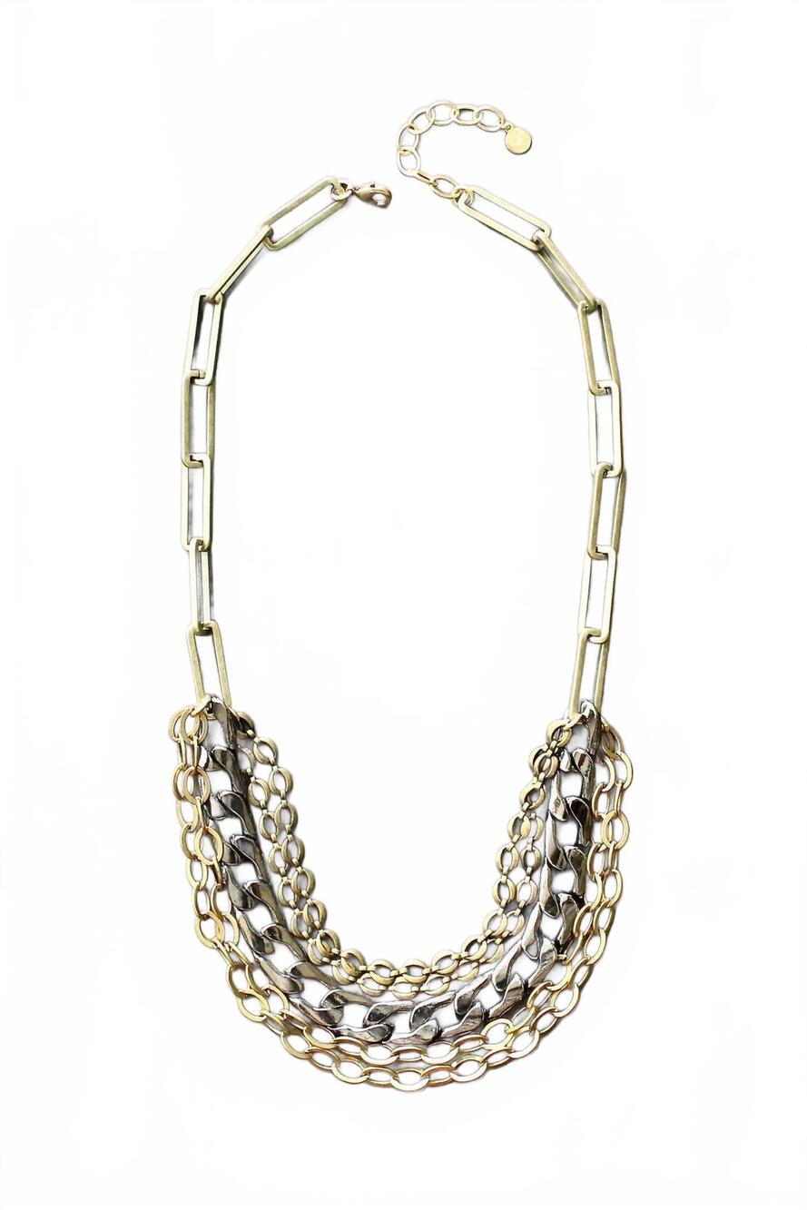 NEW DAVID AUBREY JEWELRY women's multi-strand chain necklace in brass and gunmet